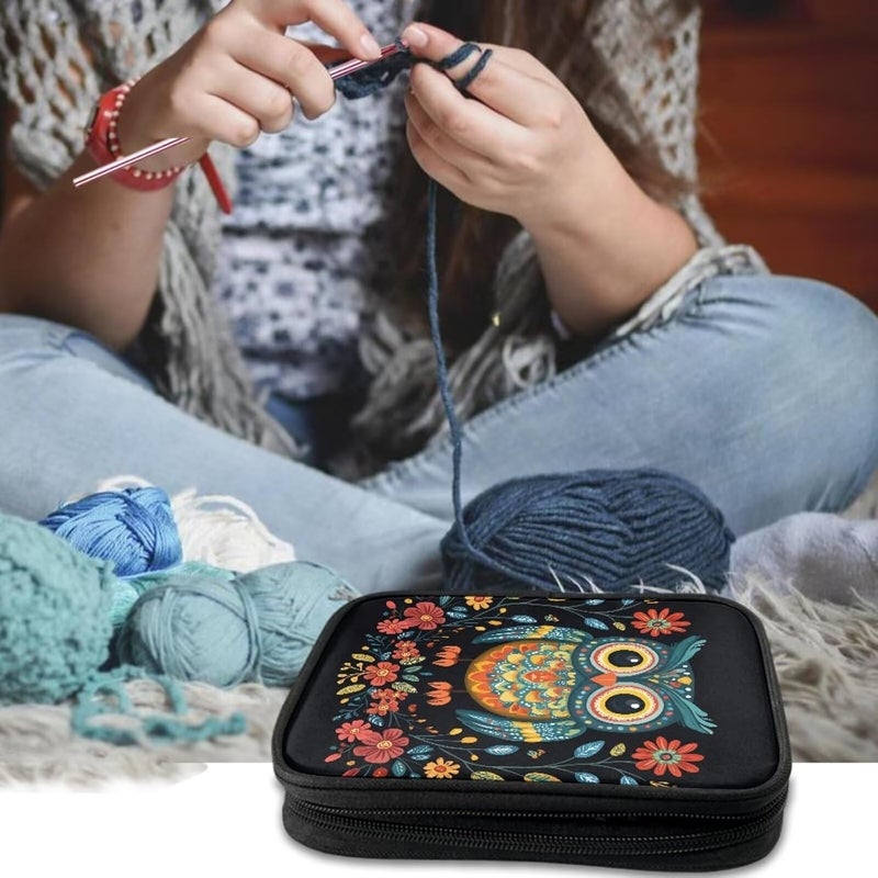 Xsehusvy Owl Fashion Crochet Hook Case Square Zipper Storage Organizer Bag Lightweight Crochet Hook Kit Tools Organizer Bags Easy to Hold - Image 2